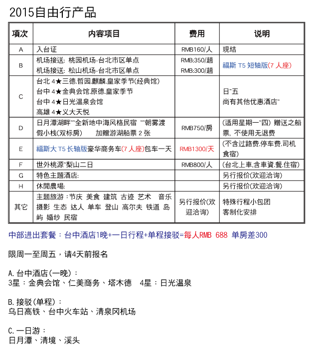 2015自由行产品